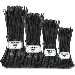 400 PCS Zip Ties Assorted Sizes 8+12+14+18 Inch Heavy Duty 50 LBS Black Cable Ties, Self Locking Nylon, Indoor and Outdoor UV Resistant