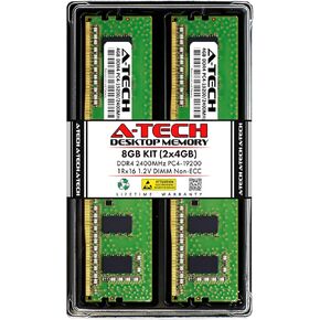 A-Tech 8GB (2x4GB) DDR4 2400MHz DIMM PC4-19200 UDIMM Non-ECC 1Rx16 1.2V CL17 288-Pin Desktop Computer RAM Memory Upgrade Kit