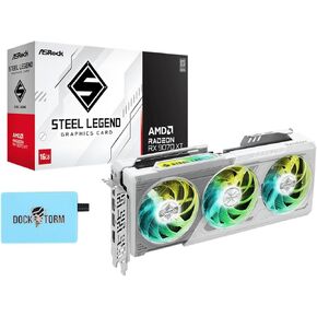 ASRock AMD Radeon RX 9070 XT Steel Legend 16GB, Boost Clock Up to 2970 MHz / 20 Gbps, Game Clock 2400 MHz / 20 Gbps, 16GB GDDR6 on 256-Bit Memory Bus, AMD RDNA™ 4 Architecture, Bundle w/Dockztorm Hub