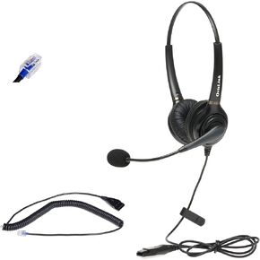 سماعة رأس مكالمات ثنائية الأذن متوافقة مع Mitel Phone | ضوضاء إلغاء الميكروفون | RJ9 سماعة الرأس سلك القاع السريع متضمن