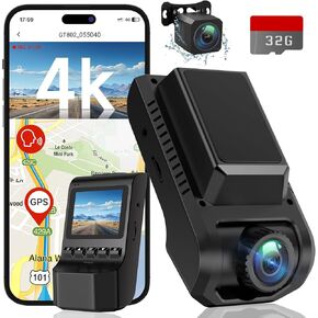 4K Front and Rear Dash Cam, WiFi GPS, 24H Parking Mode, 32GB Card Included