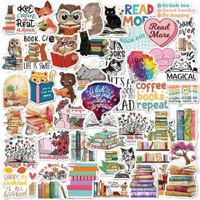 Book Stickers | 50Pcs Aesthetic Bookish Reading Stickers for Kindle | Book Lover Gifts for Adults Women | Cute Vinyl Decals for Laptop Water Bottles iPad Readers Journal Scrapbook Phone Waterproof