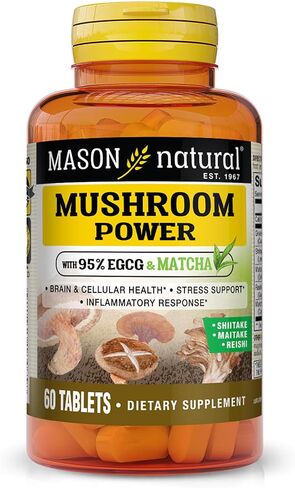 MASON NATURAL Mushroom Power with 95% EGCG & Matcha - for Optimal Wellness, Stress Support and Healthy Inflammatory Response, 60 Plant Based Tablets in Saudi Arabia