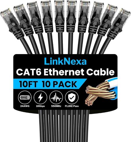 كابل إيثرنت Cat 6، يدعم 10 جيجابت في الثانية كابل UTP Cat 6، كابل Cat6 عالي السرعة لجهاز التوجيه، المودم، PS4/5، Xbox، الألعاب، 25 قدم، أسود in Kuwait