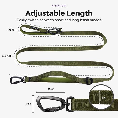 مقود الكلاب التكتيكي شديد التحمل من ANAFNI للكلاب المتوسطة والكبيرة، مقود الكلاب 6 في 1 بدون استخدام اليدين للتدريب، مقود الكلاب بطول 4-7 أقدام، مقود الخصر لتمشية الكلاب، أخضر (أرجواني منتصف الليل) in Kuwait