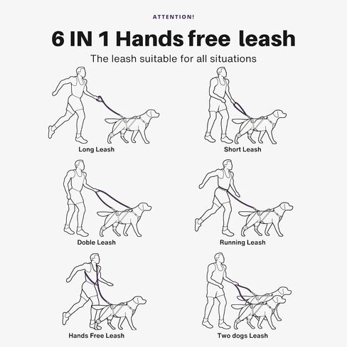 مقود الكلاب التكتيكي شديد التحمل من ANAFNI للكلاب المتوسطة والكبيرة، مقود الكلاب 6 في 1 بدون استخدام اليدين للتدريب، مقود الكلاب بطول 4-7 أقدام، مقود الخصر لتمشية الكلاب، أخضر (أرجواني منتصف الليل) in Kuwait