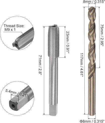 مجموعات الحنفية واللقم من uxcell، صنبور طحن خيط آلة الفلوت المستقيم M8 x 0.75 H2، 7.2 مم M35 فولاذ كوبالت عالي السرعة (HSS-CO) لقمة مثقاب ملتوية in Kuwait