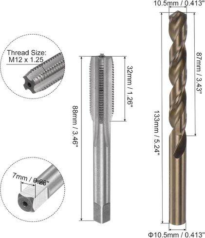 uxcell Tap & Bit Sets, M8 x 0.75 H2 Straight Flute Machine Thread Milling Tap, 7.2mm M35 Cobalt High Speed Steel (HSS-CO) Twist Drill Bit in Kuwait