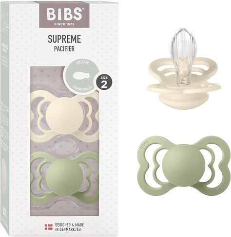 BIBS Pacifiers - Supreme Collection | BPA-Free Baby Pacifier | Made in Denmark | Set of 2 Ivory/Sage Color Premium Soothers | Size 6-18 Months in Saudi Arabia