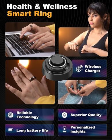 حلقة ذكية، حلقة يمكن ارتداؤها لتعقب النوم، أجهزة تتبع النشاط واللياقة البدنية، حلقة سهلة الاتصال للرجال والنساء، مقاومة للماء حتى 50 مترًا، عمر البطارية 7 أيام (الحجم 10، أسود غامق) in Kuwait