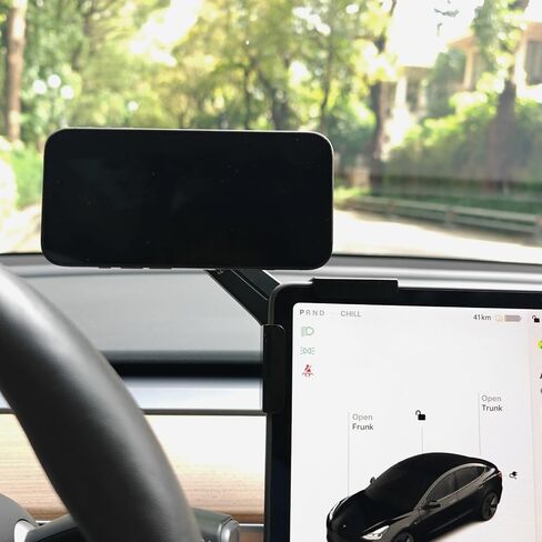Tesla Model Y/Model 3 Accessories Phone Mount for MagSafe,Car Phone Holder Mount for Tesla 3/Y/S/X【Strongest Magnet Power】 Fits All Phones - with Magnetic Ring (Black Magnetic Regular Model) in Saudi Arabia