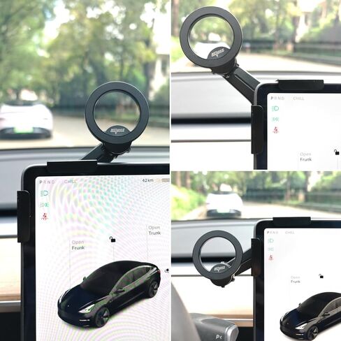 Tesla Model Y/Model 3 Accessories Phone Mount for MagSafe,Car Phone Holder Mount for Tesla 3/Y/S/X【Strongest Magnet Power】 Fits All Phones - with Magnetic Ring (Black Magnetic Regular Model) in Saudi Arabia