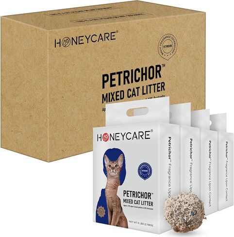 HONEY CARE Petrichor Mix Cat Litter I Tofu Cat Litter I Nature Plant-Based Pellets and Bentonite Sustainable Cat Litter I Low-Dust Qucik Clumping Superior Odor Control, 24-lbs Value Pack (6 lbs x 4) in Saudi Arabia