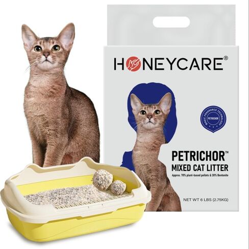HONEY CARE Petrichor Mix Cat Litter I Tofu Cat Litter I Nature Plant-Based Pellets and Bentonite Sustainable Cat Litter I Low-Dust Qucik Clumping Superior Odor Control, 24-lbs Value Pack (6 lbs x 4) in Saudi Arabia