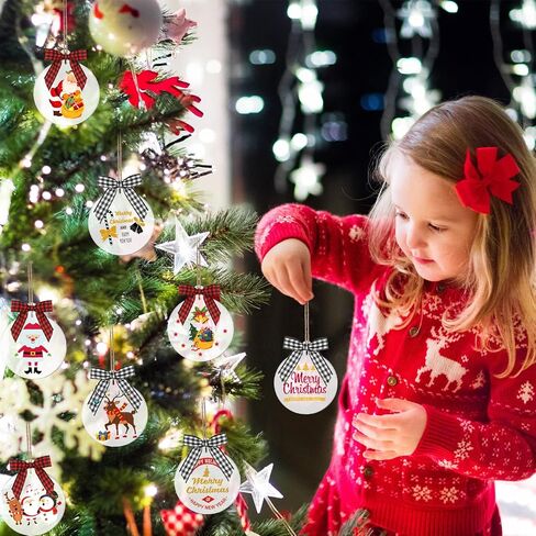 30 Pieces 3 Inch Acrylic Christmas Ornament Blanks Clear Acrylic Christmas Ornaments Blank Acrylic Circle Disc with Hole Acrylic Transparent Tags Rolls Ribbons(Round Style,Classic Plaid Color) in Saudi Arabia