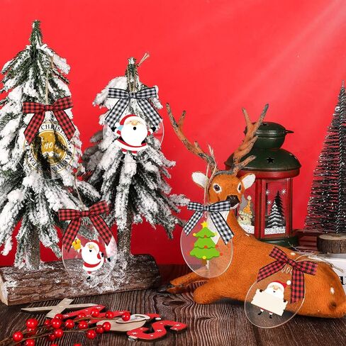 30 Pieces 3 Inch Acrylic Christmas Ornament Blanks Clear Acrylic Christmas Ornaments Blank Acrylic Circle Disc with Hole Acrylic Transparent Tags Rolls Ribbons(Round Style,Classic Plaid Color) in Saudi Arabia