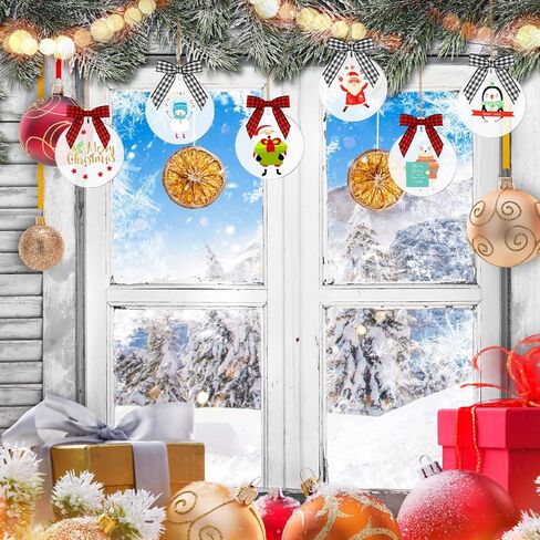 30 Pieces 3 Inch Acrylic Christmas Ornament Blanks Clear Acrylic Christmas Ornaments Blank Acrylic Circle Disc with Hole Acrylic Transparent Tags Rolls Ribbons(Round Style,Classic Plaid Color) in Saudi Arabia