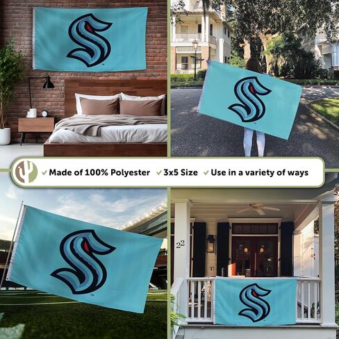 Desert Cactus Seattle Kraken Flag NHL 100% Polyester Indoor Outdoor 3x5 feet National Hockey League Team Flags (Design #1) in Saudi Arabia