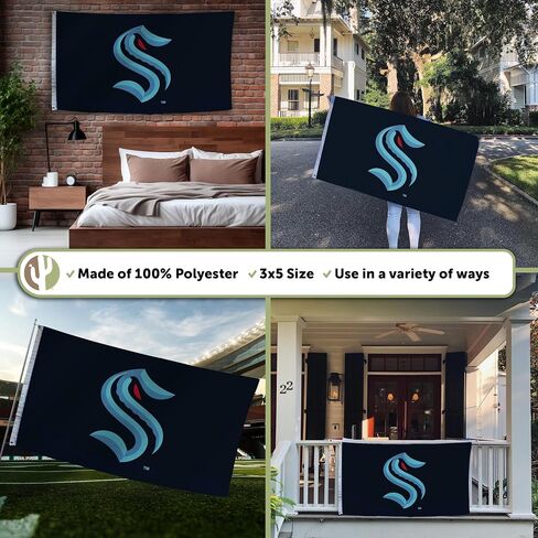 Desert Cactus Seattle Kraken Flag NHL 100% Polyester Indoor Outdoor 3x5 feet National Hockey League Team Flags (Design #1) in Saudi Arabia