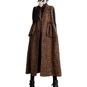ellazhu Women's Funky Lapel Collar Cardigan Vest Solid Sleeveless Open Front Outerwear GZ28