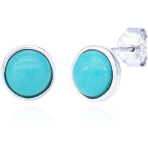“Elegance & Love" Natural Sleeping Beauty Turquoise Gemstone 6mm Dainty Stud Earrings in Sterling Silver for Women