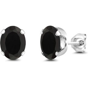 Gem Stone King Black Onyx Stud Earrings For Women Gemstone Birthstone 4-Prong (3.30 Cttw, Oval 8X6MM)