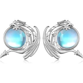 Dragon Stud Earrings 925 Sterling Silver Dragon Earrings for Women Moonstone Dragon Gifts for Girls