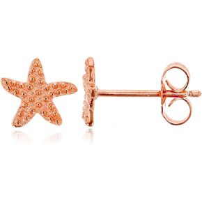 Solid 925 Sterling Silver Polished Starfish Stud Earrings for Women | 7mm Gold Plated Hypoallergenic Studs