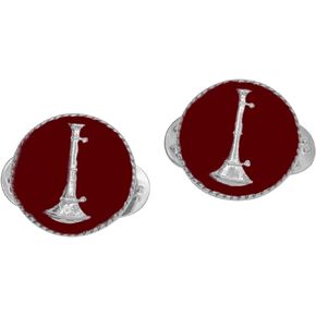 Smith & Warren Red Single Fire Lieutenant Bugle On Round Disc Collar Insignia Silver Finish Fire Uniform Pin