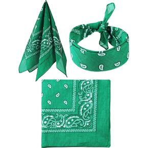 St. Patrick's Day Paisley Pattern Bandana Cowboy Cotton Bandanas Double Sided Print Head Wrap Scarf Wristband for Men Women Favor (Green, 3 Pieces)