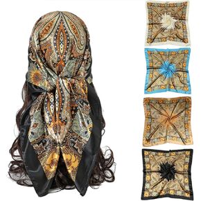 35" Satin Large Square Head Scarves - Women's Square Silk Like Scarf for Hair Wraps Fashion Headscarf for Sleeping