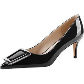 TRKYYK Women's Elegant Pumps Designer Heels,Pointed-Toe High Heels Trapezoid Metal Buckle Pumps Dress Office Party Shoes
