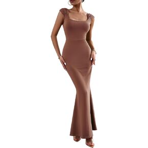 فستان بيست ويندينغ للسيدات 2024 Bodycon ماكسي بأكمام قصيرة ورقبة مربعة مثير ونحيف لحفلات الكوكتيل فستان طويل