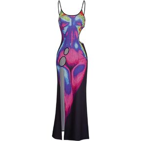 CAPE CLIQUE Womens Sexy Spaghetti Strap Dresses Summer Sleeveless Cutout Mini Dress Backless Body Print Party Club Sundress