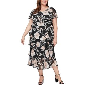 S.L. Fashions Women's Plus Size Long Tiered Ruffle Dress