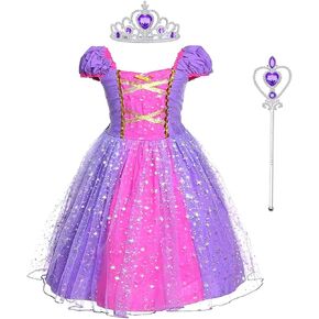 Acecharming Rapunzel Princess Dress Girls Cosplay Costume Kids Floral Puffy Dresses for Summer Pageant Fancy Dress Up Party