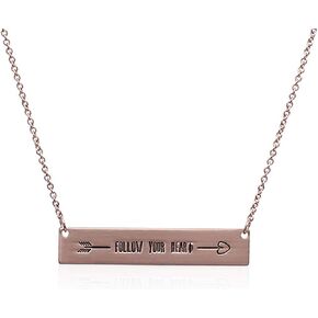 RIAH FASHION Inspirational Positive Message Pendant Simple Bar Necklace - Engraved Lettering Plate Delicate Chain Be Brave, Follow Your Heart, Love, Dream Valentine's