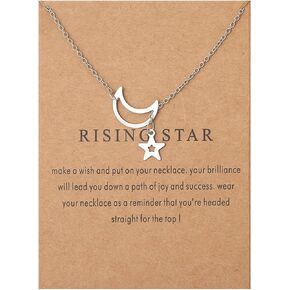 Hollow Out Crescent Moon Star imitation Pearl Bead Pendant Chain Necklace Adjustable Polished Angle Paper Card Clavicle Necklace for Women Girl Teen Friend Friendship Jewelry Birthday Gift