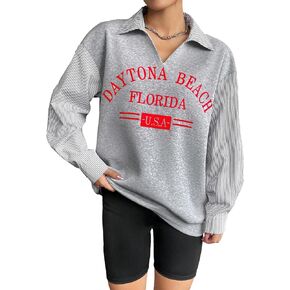 SweatyRocks Women's Letter Graphic Collar Neck Pullover Sweatshirt Long Sleeve Drop Shoulder Tops