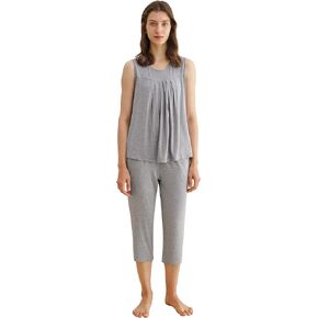 Latuza Women's Summer Pleated Tank Top Capris Pajamas Set