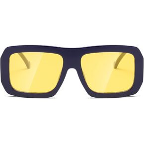 نظارات شمسية TIANYESY Sunnyside Retro Square للرجال والنساء نظارات شمسية كبيرة الحجم للحماية من الأشعة فوق البنفسجية (أزرق أصفر) in Kuwait