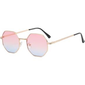 ENTHYI Polygon Sunglasses for Women/Men Vintage Octagon Metal Sun Glasses