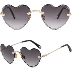 VIA LEECA Heart Rimless Sunglasses for Women, Trendy Cute Grandient Sun Glasses with Metal Frame