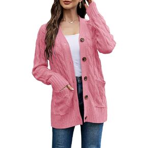 Kancystore Women's Cable Knit Sweater Button Down Knitwear Chunky Open Front Cardigan Outwear