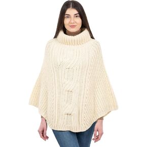 SAOL 100% Merino Wool Cable Knit Ladies Poncho Sweater
