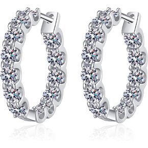 Inf.Story Moissanite Hoop Earrings, 2.6cttw D Color Lab Create Diamond Round Cut Hoop Earring, 18K Gold Plated Sterling Silver Huggie Earring for Women with GRA Certificate