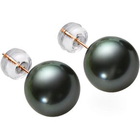 18K Gold Black Pearl Stud Earrings for Women, Genuine Tahitian Cultured Pearl Jewelry Gifts for Her 8-9/9-10/10-11mm