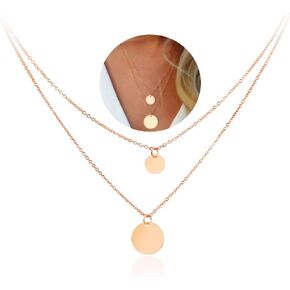 Bohemia Double Gold Layered Chain Necklace Dainty Disc Round Sequin Coin Necklace for Women Simple Choker Jewelry Gift