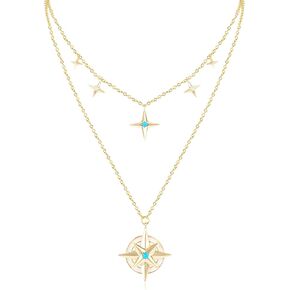 الطبقات قلادة نجمة ذهبية للنساء سباركلي تتدلى نجمة الشمال قلادة المختنق قلادة قابل للتعديل سلسلة مزدوجة الطبقات مطلية بالذهب النجمي البوصلة سحر قلادة الأزياء والمجوهرات هدية للفتيات in Kuwait