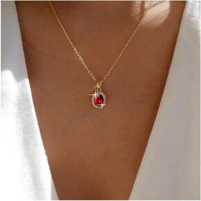 Vintage Crystal Ruby Necklace Rhinestone Oval Ruby Pendant Necklace Red Ruby Choker Necklace Gold Cz Oval Necklace Jewelry for Women and Girls (Red)